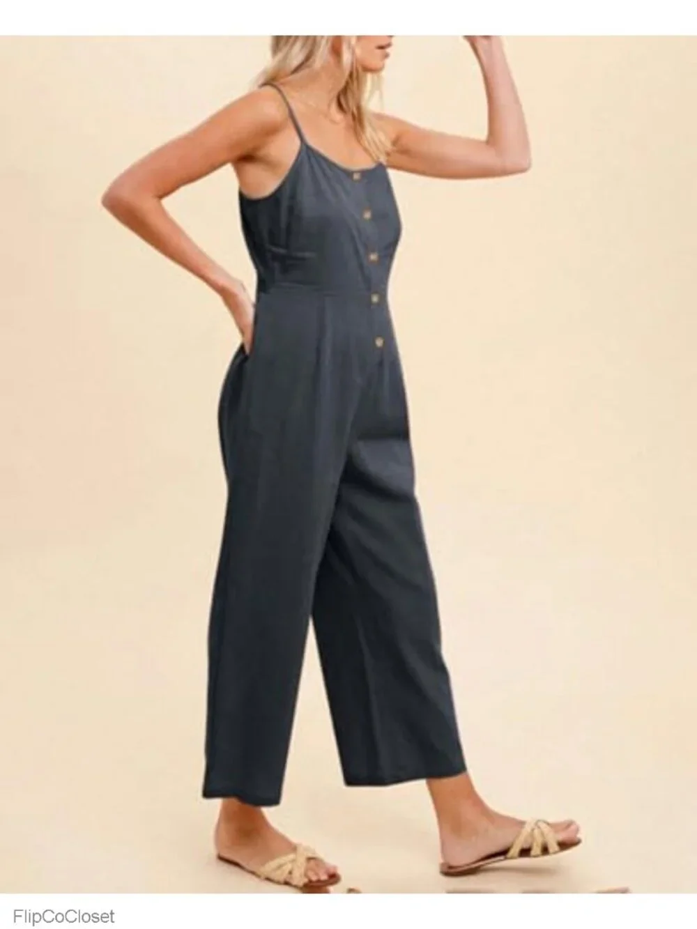 Womens Linen Cotton Overalls Adjustable Straps Casual Baggy Jumpsuit Sleeveless